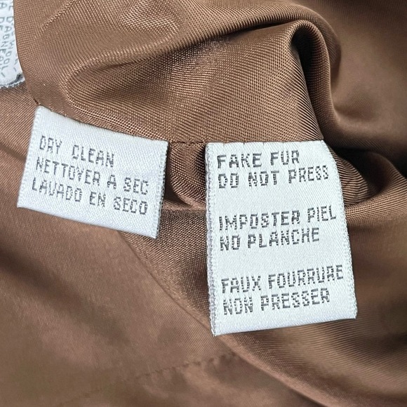 Talbots Faux Fur Collar Wool Herringbone Tweed Button Front Jacket in Brown Sz 8 - Picture 15 of 15